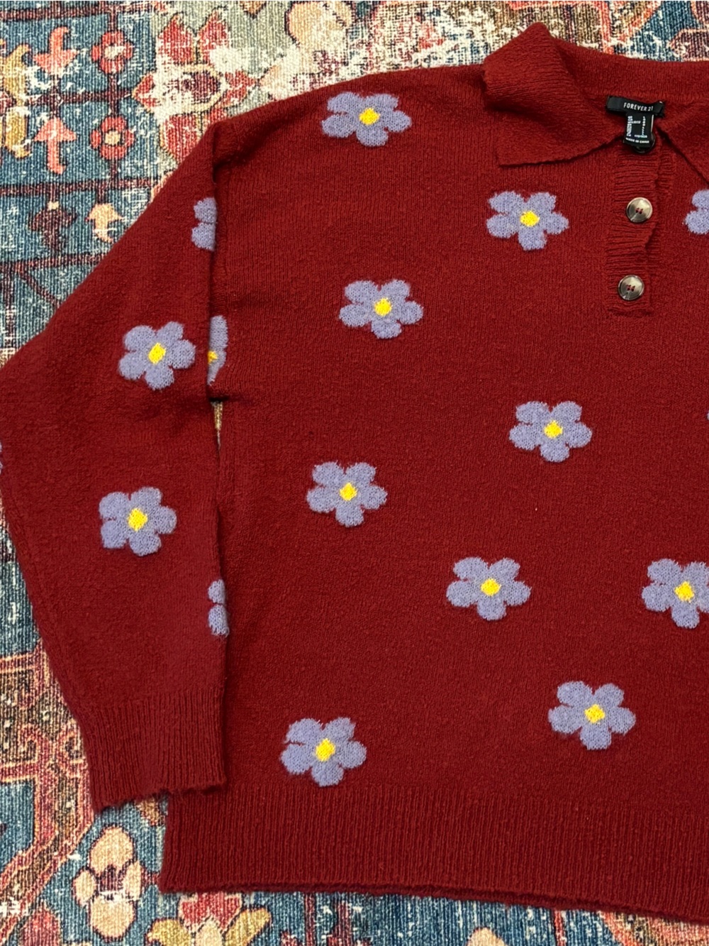 Red flower sweater Large